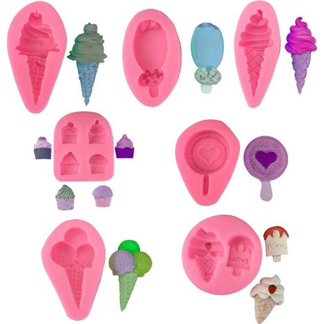 Moule en silicone pour fondant (lot de 7), moule à pâtisserie en silicone en forme de boule de glace 3D, moule à bougie pour la décoration de gâteaux et desserts, et la fabrication de bougies et savon (1/5)