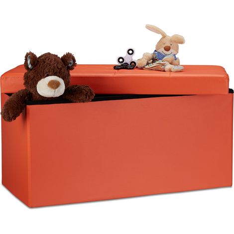 Relaxdays Faltbare Sitzbank 38 x 76 x 38 cm HxBxT, 2-Sitzer m. Stauraum, Kunstleder Sitzhocker 300 kg belastbar, orange (1/5)