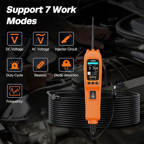 Testeur de Circuits Automobiles KZYEE KM50 12V/24V – 7 Modes de Mesure, Diagnostic Complet des Systèmes Électriques Voitures & Utilitaires, Tension DC/AC, Injecteurs, Résistances, Diodes (1/5)