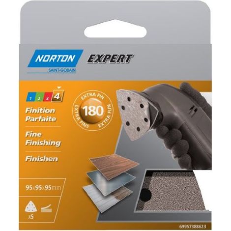 Lot de 5 Triangles Abrasifs Norton Expert 180 Ø 95 mm Auto-Agrippants