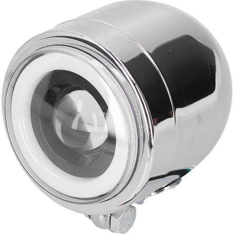 Phare LED moto 4,25 pouces - Lumière blanche et jaune - Éclairage jour et nuit - Boîtier chromé (1/4)