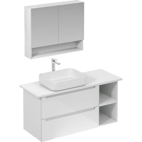 Naturel Mobiletto da bagno con lavabo, comprensivo di miscelatore per lavabo Naturel Stilla bianco lucido, bocca di erogazione e sifone