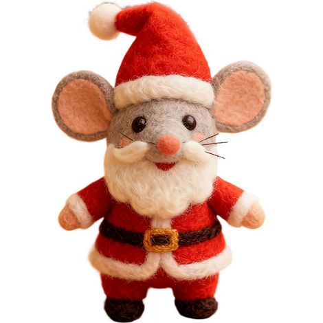 Ornement De Noël Souris - En Laine Feutrée À La Main - Chapeau Rouge - Décoration Festive Pour Arbre Et Chaussure - 1 Pièce (1/5)