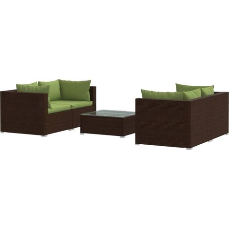5-tlg. Garten-Lounge-Set mit Kissen Poly Rattan Braun vidaXL (1/5)
