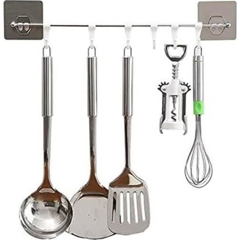 Barre Mural Cuisine Support de Rangement pour Ustensiles Spatule Casserole avec Crochet Mural Imperméable Non-Trace Facile Instalati (1/4)