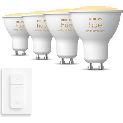 Philips Hue Kit d'extension GU10 avec 4 Spots LED Lumière blanche chaude à froide - Comprend 1 Variateur de lumière - White Ambiance (1/5)