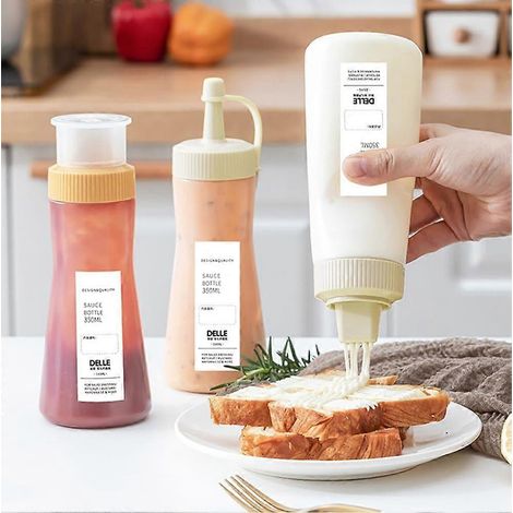 Lot de 3 flacons souples de 350 ml/11,8 oz pour ketchup, vinaigrette, moutarde au miel et autres condiments (E) (1/4)