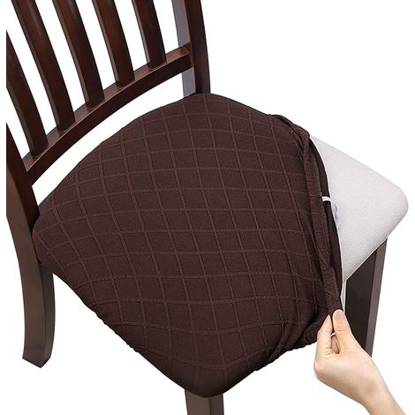 Fundas impermeables para sillas de comedor, paquete de 4 unidades, lavables, suaves y elásticas, protegen los asientos, aptas para sillas de comedor (color café). (1/5)