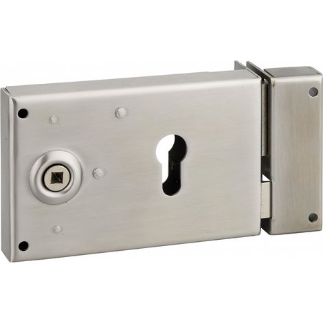 THIRARD - Boitier de serrure horizontale en applique double entrée à fouillot pour portail, droite, axe 52mm, 140x88mm, inox - THIRARD (1/4)
