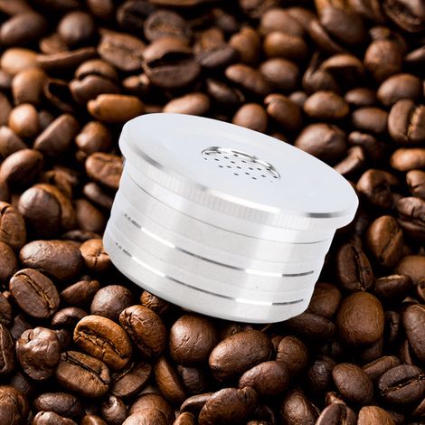 DELTA Q Wiederverwendbare Kapsel – Nachfüllbares Kaffeekapsel-Set aus Edelstahl mit Papierfiltern, Löffel, Bürste und Presshammer – 3 nachfüllbare Kapseln, 39,3 x 20,5 x 35,2 mm (1/5)