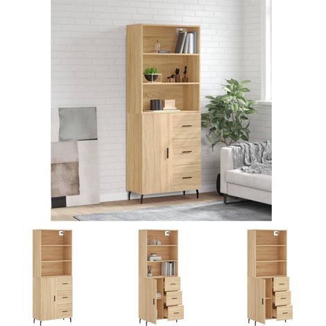 Schrank - vidaXL Highboard Sonoma-Eiche 69,5x34x180 cm Holzwerkstoff - Stauraum (1/5)
