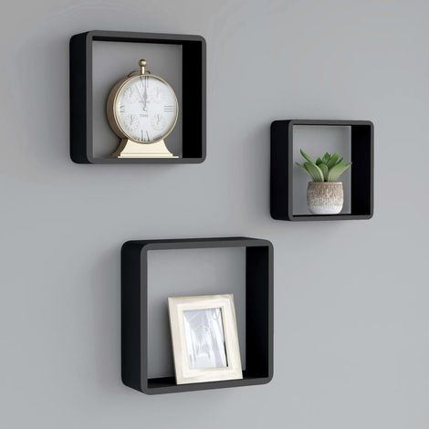 Étagères murales sous forme de cube 3 pcs-Étagère flottante-Étagère de rangement suspendue Noir MDF 394032 (1/5)