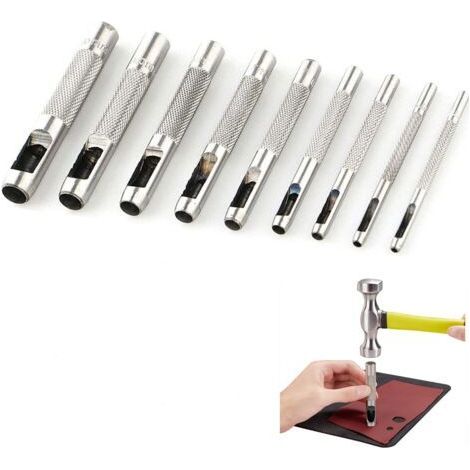 Lot de 9 poinçons creux en acier de 2,5 à 10 mm pour le cuir, pour montres, tissus, ceintures (1/5)