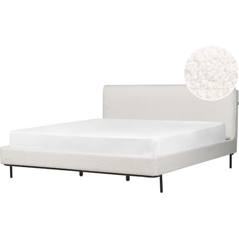 Cama con somier con cabecero moderna tapizado de bouclé blanco crema 180 x 200 cm Corio