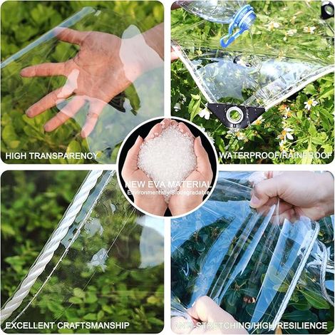Transparent Protection Tarpaulin with Eyelets 2.5 x 5 m Waterproof Tarpaulin 0.3 mm Reinforced Anti-Tear Resistant Tarpaulin for Pergola Terrace Garden Greenhouse (1/2)