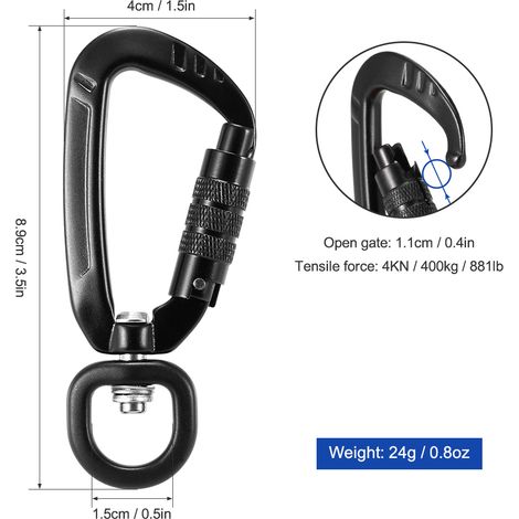 Mousqueton pivotant à 360 °, 2 pièces, petit Spinner rotatif à verrouillage automatique 4KN (1/5)