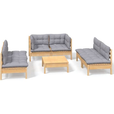 Maison Exclusive - Set Divani da Giardino 7 pz con Cuscini Grigi Massello di Pino (1/5)