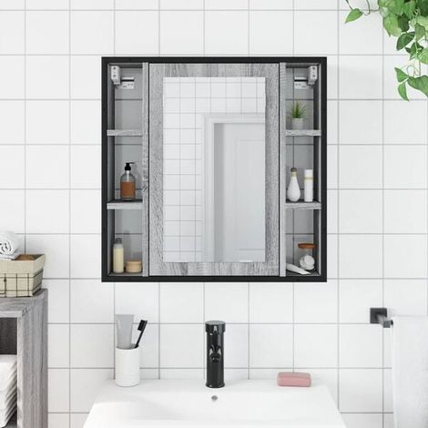 Armoire de Toilette avec Miroir, Meuble de Salle de Bain en Bois d'Ingénierie Gris Sonoma, Rangement Mural Moderne (1/5)