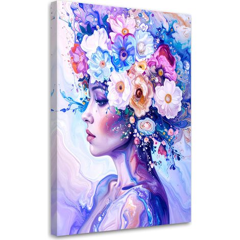 Stampe su Tela Ritratto colorato di una donna con fiori tra i capelli 20x30 (1/5)