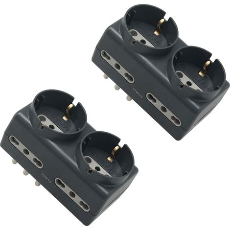 Electraline 92379 set 2 adattatori multipresa 6 posti 2 schuko + 4 bivalenti (10/16A) spina grande 16A - adattatore ultra compatto, Grigio Scuro (1/4)