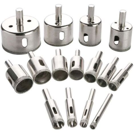 Ensemble de 15 scies cloches diamantées pour verre, bouteilles, marbre, granit et carrelage (6-50 mm) (1/4)