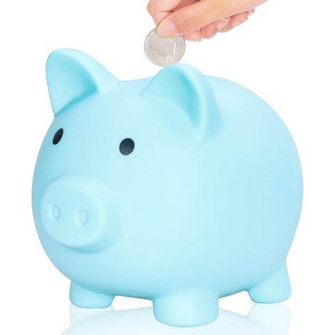 Tirelire cochon en silicone incassable bleu pour pièces de monnaie (1/5)