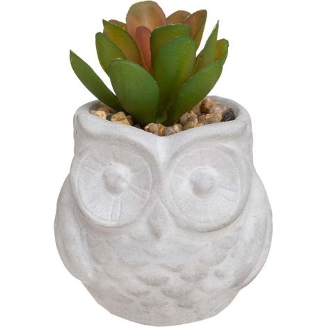 Plante Grasse Artificielle 8cm avec pot hibou - Motif 2 - SILUMEN