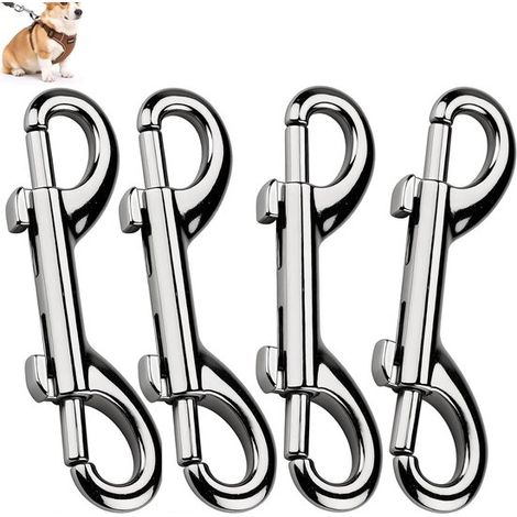 4 piezas，Mosquetones dobles，88 mm，Gancho de seguridad，Gancho de seguridad doble，para correas de perros，plateado (1/5)