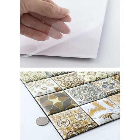 Tile Stickers, 3D Tile Stickers Self Adhesive Wall Tile Stickers Home Decor for Living Room Kitchen Bathroom Stick 5 Pieces (30 x 30cm / 11.8 x 11.8inch) (1/5)