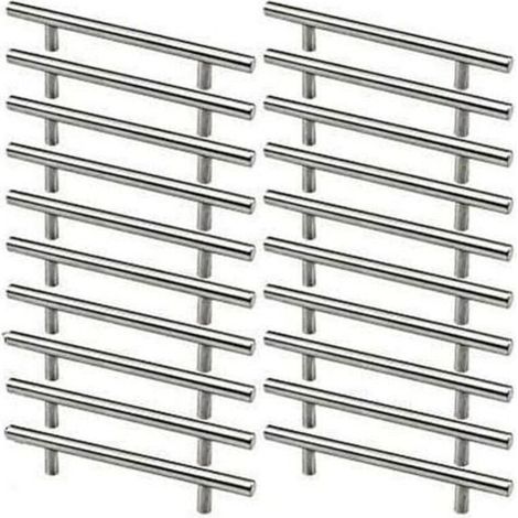 Möbelgriffe aus Edelstahl, 20 Stück, Küchenschrankgriffe, 128 mm Lochabstand, T-förmig, gebürsteter Stahl