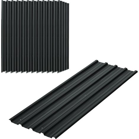 Lot de 12 panneaux en acier galvanisme Résistant aux intempéries, gris anthracite, dim. d'un panneau 129L x 45l cm