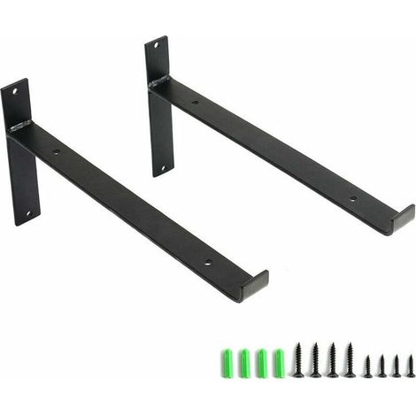 Équerre Étagère - Métal Noir Mat - 20 cm - Charge Max 20 kg - Fixation Murale Industrielle - Pour Étagères Intérieures et Extérieures - 2 Pièces