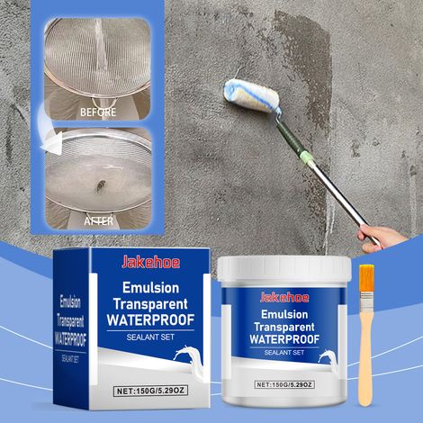 Transparente, wasserfeste Emulsionsdichtmasse, unsichtbare Dichtmasse, schnell aushärtender, transparenter, wasserfester Klebstoff für Baustellen und Heimwerker – 150 g + Pinsel -- DE (1/5)