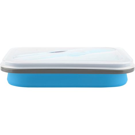 Boîte Repas Pliable en Silicone 600ml, Récipient de Stockage Alimentaire Portable Bleu (1/5)