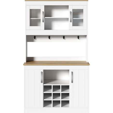 Credenza da cucina con alzata 106 x 39 x 175 cm bianca e colore legno (1/5)