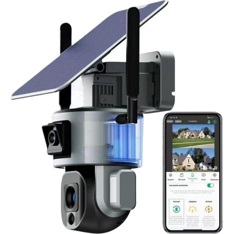 Caméra de sécurité à Domicile Caméra Solaire 4G/WiFi 4K HD, Zoom 10X, vidéosurveillance, sécurité extérieure, Suivi humanoïde AI, Vision Nocturne IR, PTZ IP(WiFi 4XZoom 128GB) (1/5)