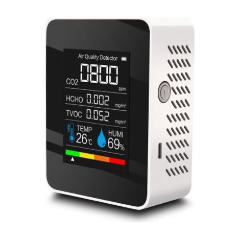 Détecteur de qualité de l'air portable Jauge de CO2 Mesure de température numérique Testeur d'humidité Détecteur de CO2 TVOC Formaldéhyde HCHO,bianc (1/5)