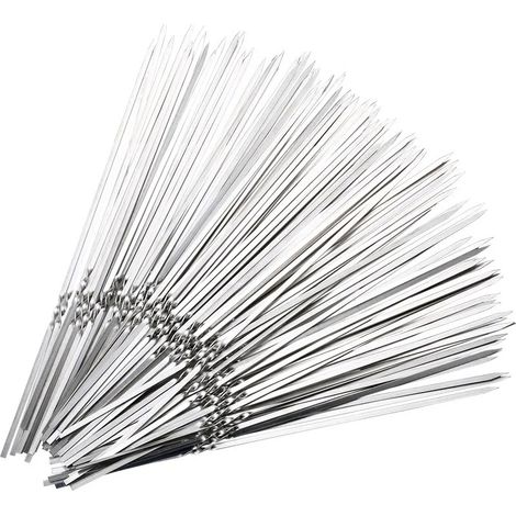50 spiedini riutilizzabili in acciaio inox, 33 cm, ideali per barbecue, carne, verdure e frutta. (1/4)