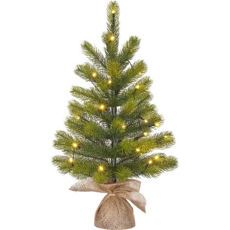 Sapin de Noël artificiel lumineux vert à piles avec 25 LED blanc chaud en PE H 60 x L 44 cm - PANGIVO (1/4)