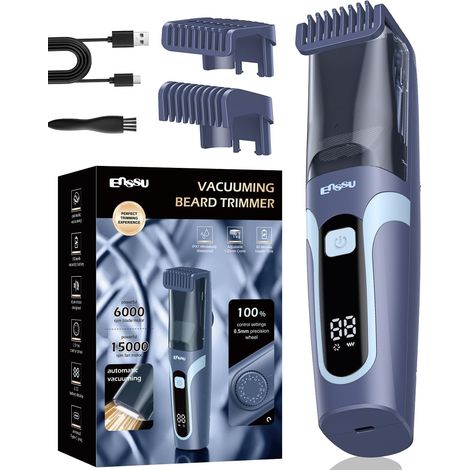 Suction Beard Trimmer for Men, Rechargeable via Type-C Port 3-Day Waterproof Moustache and Beard Trimmer with 1-20mm Length Adjustment Wheel Blue (1/5)