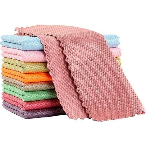 SHINING HOUSE Lot de 10 chiffons de nettoyage et de polissage en microfibre non pelucheux avec motif écailles pour un nettoyage facile sans traces, très absorbants pour la cuisine et la maison (couleu (1/5)