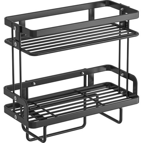 Étagère au-dessus des toilettes en fer forgé double étages, montage sans perçage, couleur noir (1/5)