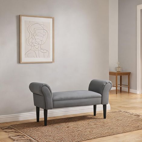 Banquette rembourrée gris foncé à structure MDF et pieds en bois (1/5)
