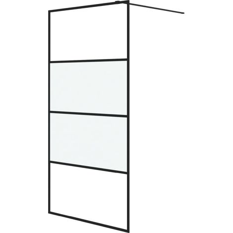 Duschwand Schwarz 100x195 cm ESG Glas halb-eingetrübt