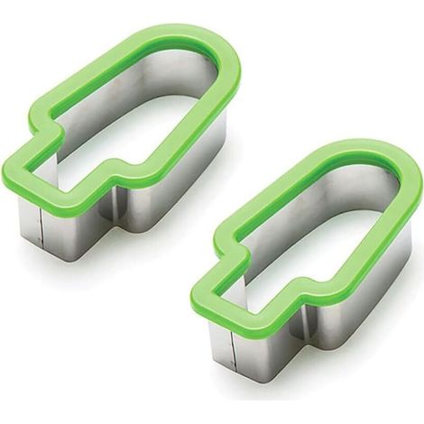 Set aus zwei Wassermelonenschneidern aus Edelstahl in Form grüner Eiswürfel, ein Werkzeug zum Schneiden und Portionieren von Früchten, Küchenaccessoire - Crezuo
