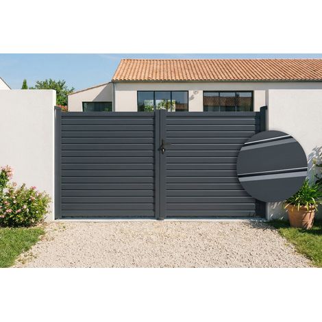Portail battant 3m CALANCIA H.160cm lames persiennes aluminium gris