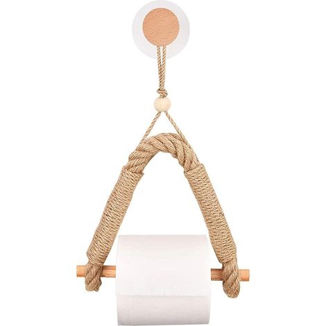Toallero de cuerda de cáñamo, portarrollos autoadhesivo, retro, sin perforaciones, para baño y cocina.
