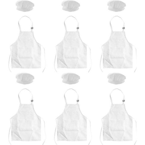 Ensemble Tablier Et Toque Chef Enfants 12 Pièces Ajustable Avec Poches Blanc 2 À 6 Ans (1/4)