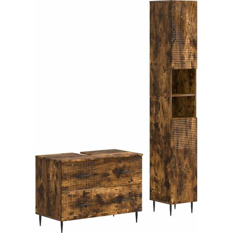 2 Piece Bathroom Cabinet Set HAARLEM Smoked Oak Engineered Wood vidaXL