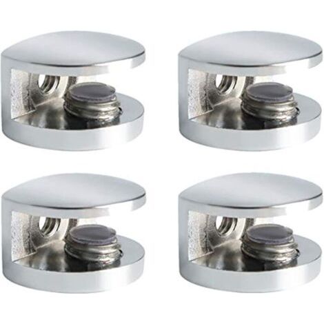Support Étagère Verre Support d'Étagère Réglable et Adaptable d'Épaisseur de 8-10MM pour Salle de Bain, Fixation Murale à Vis, Finition Chrome Poli en Alliage de Zinc, 4 Pcs (1/4)